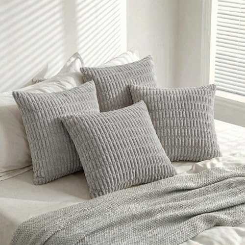 Fancy Homi 4 Packs Decorative Throw Pillow Covers for Living Room Couch Bed, Modern Farmhouse Boho Home Décor Accent Cushion Case, 16" x 16", Gray