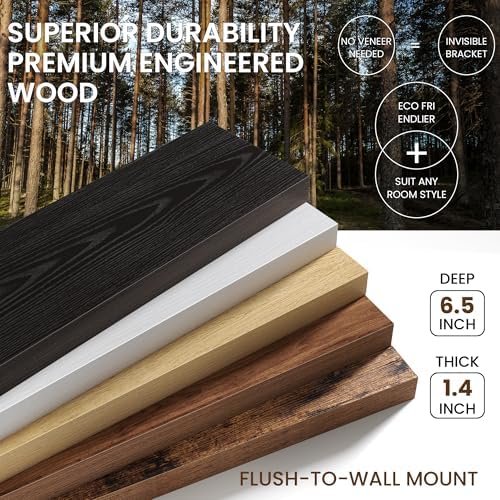 Vivelove 12 Inch Floating Shelves Wall Mounted for Display, 6.5 Deep Duty Shelves with Invisible Brackets for Living Room,Bedroom,Kitchen, Bathroom Storage & Decor,12" Wx6.5 Dx1.4 H - Walnut
