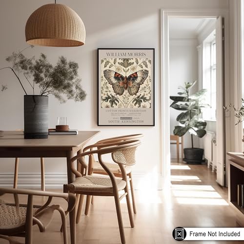 Poster Master Butterfly Print - William Morris Poster - Flower & Animal Art - Botanical Exhibition Illustration - Floral Moth Artwork - Aesthetic Office or Bedroom Decor - 16x20 UNFRAMED Wall Decor