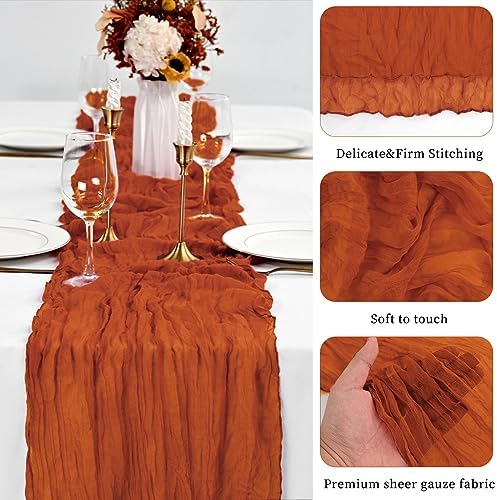 10 Pack Terracotta Table Runner 10Ft Cheesecloth Table Runner Boho Gauze Cheese Cloth Table Runners Romantic Long Sheer Fabric Table Runners for Wedding Party Bridal Shower