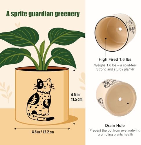STHIE 5 Inch Ceramic Plant Pot with Drainage, Cute Planter for Indoor Plant