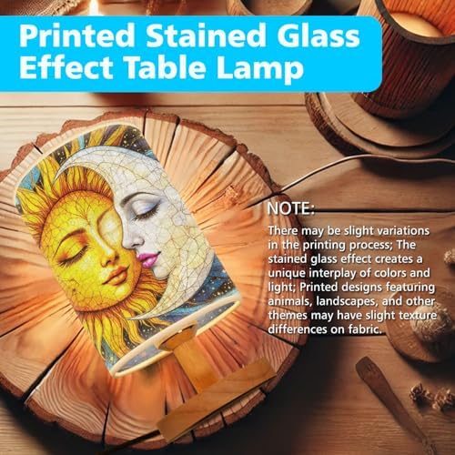 Sun and Moon Table Lamp LED 3-Color Pressed Bedside, Sun and Moon Shade Lamp with Wood Base for Bedroom Living Room Desk Office TL01