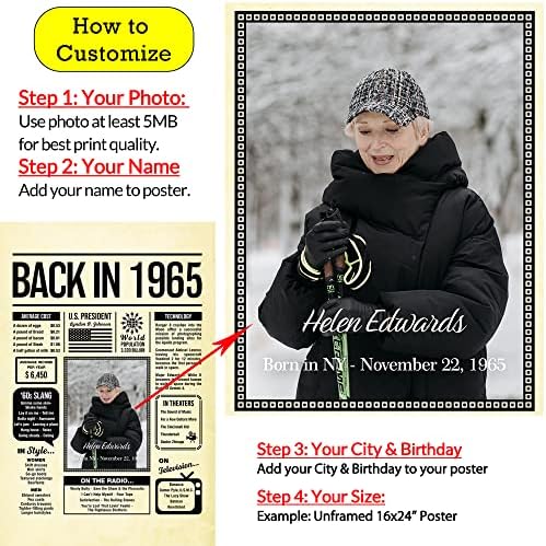 Personalized 60 year old birthday gifts - Back in 1965 Poster - Centerpiece Table Decorations 60th Birthday Party - Custom Born in 1965 Newspaper Vintage Poster for Men, Women