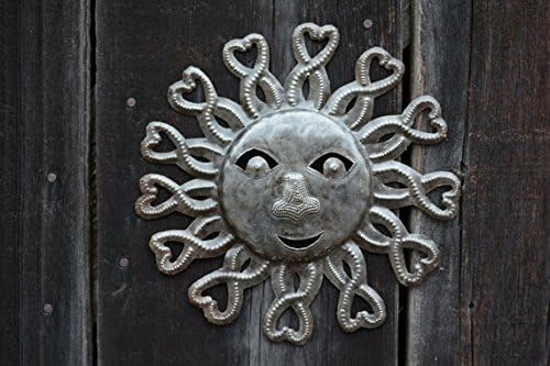It's Cactus Metal Sun Faces, Handmade Haiti, Recycled Oil Drum Art, Sunny Home Decor (Sun with Hearts)