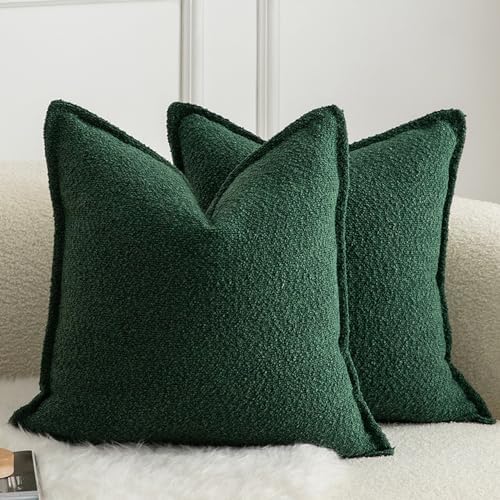 MANDIOO Pack of 2 Decorative Throw Pillow Covers Accent Solid Woven Textured Cushion Covers Pillow Cases Bedroom Living Room Sofa Home 18 x 18 Inch Green