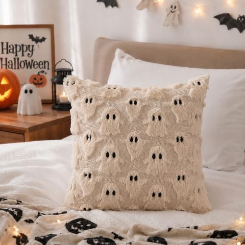 DFXSZ Halloween Pillow Covers 16x16 inch 2Pcs Beige Ghost Halloween Decor
