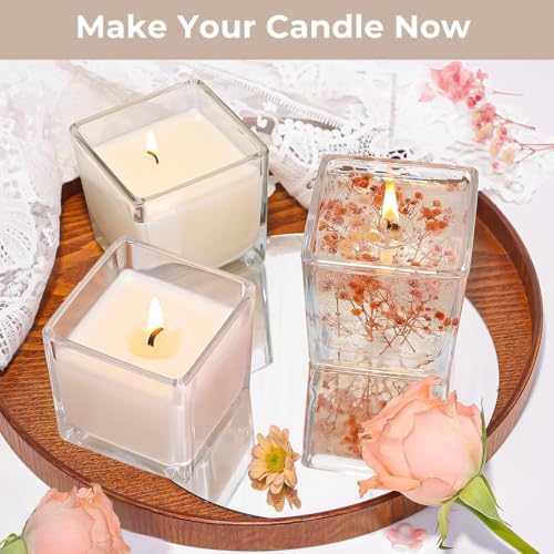 CONNOO 12 Pack 9oz Clear Glass Square Candle Jars with Bamboo Lids