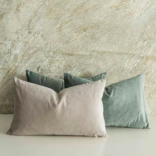 Eucalyptus Decorative Lumbar Velvet Throw Pillow Covers 12x20 inch Set of 2 with Zipper Luxury Soft Solid Rectangle Cushion Covers Case for Sofa Couch Bed Living Room