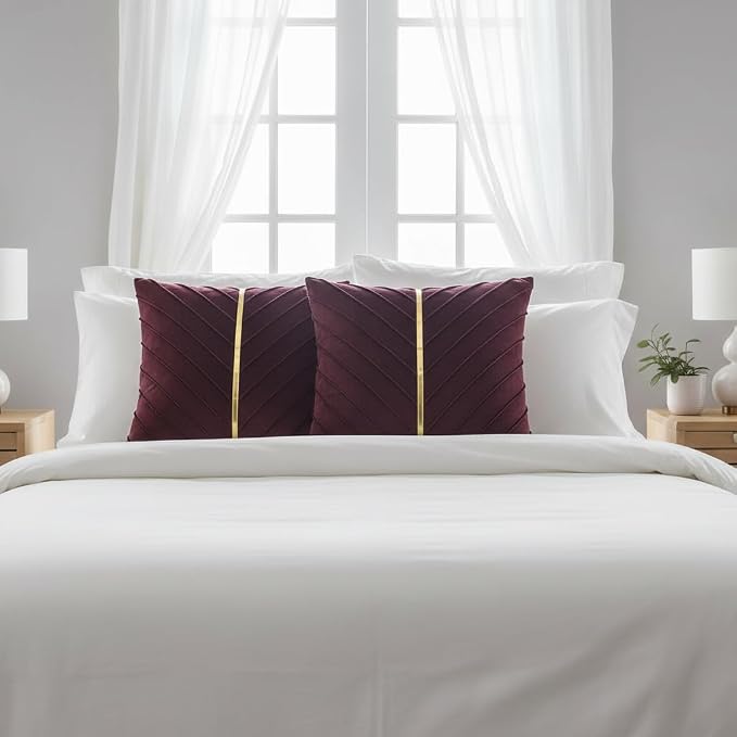 Velvet Throw Pillow Covers 22x22 inch Pack of 2 Gold Decor Burgundy