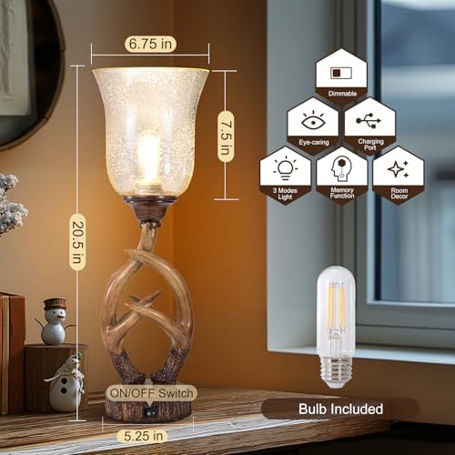 Scenekoy 20.5" Antler Table Uplight Lamp with USB Ports, Memory Function