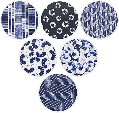 AD Set of 6 Coasters for Drinks Absorbing Round Ceramic Stone Coaster with Cork Base,Tabletop Protection Mat for Mugs and Cups,Office,Kitchen (Shibori)