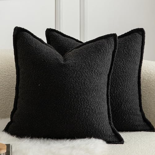 MANDIOO Pack of 2 Decorative Throw Pillow Covers Accent Solid Woven Textured Cushion Covers Pillow Cases Bedroom Living Room Sofa Home 24 x 24 Inch Black