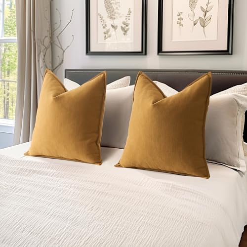 MIULEE Pack of 2 Mustard Yellow Euro Shams Chenille Pillow Covers 22x22