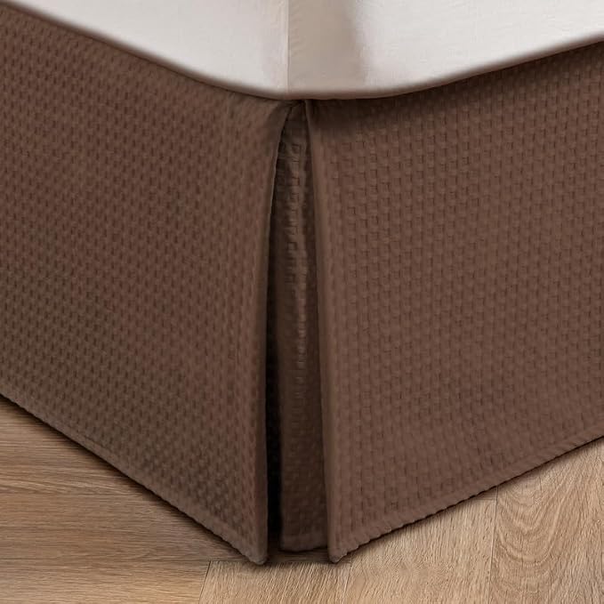 MIYE Pleated Waffle Weave Bed Skirt, Tailored Dust Ruffle 18 Inch Drop Easy Fit, Machine Washable (Brown, Full - 18" Drop)