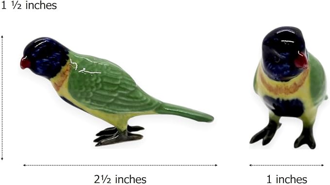 WitnyStore Tiny 2½" Long Rainbow Lorikeet Parrot Bird Figurine - Miniature Hand Made Painted Ceramic Birds Aves Colorful Porcelain Feathered Animals Decorative Figure Collectible Figurines Décor Gifts