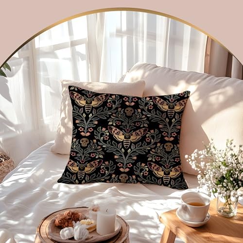 Gothic Moth Butterfly Pillow Covers 18x18, Dark Academia Witchy Pillow Covers for Couch, Gothic Home Decor, Witchy Room Decor, Witchy Decor Aesthetic, Dark Cottagecore Decor