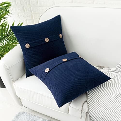 HWY 50 Navy Blue Chenille Throw Pillow Covers 18x18 Inch Buttons Pack of 2