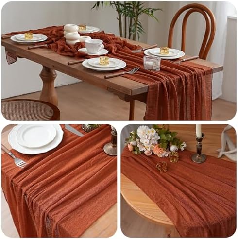 2Pcs Cheesecloth Table Runner Terracotta 10FT Boho Gauze Cheese Cloth Table Runners 120 Inches Long Rustic Sheer for Centerpiece Home Party Christmas Wedding Baby Shower Spring Easter Decor
