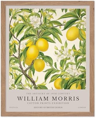 Poster Master William Morris Poster - Lemon Tree Print - Botanical Art - Fruit Art - Exhibition Piece - Lemon Illustration - Floral Design - Aesthetic Print - Colorful Kitchen Wall Decor - 11x14 Beige Framed