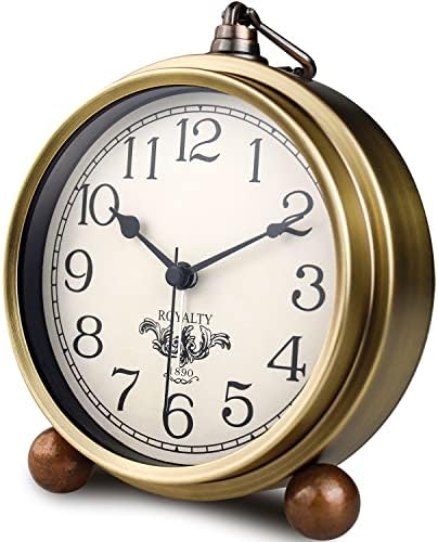 Gold Desk Alarm Clock for Bedroom Kids Modern Mantel Small Table Clock Desktop Farmhouse Tabletop Metal Battery Operated Clock for Bedside Living Room Office Silent 5.5 Inches (Arabic)