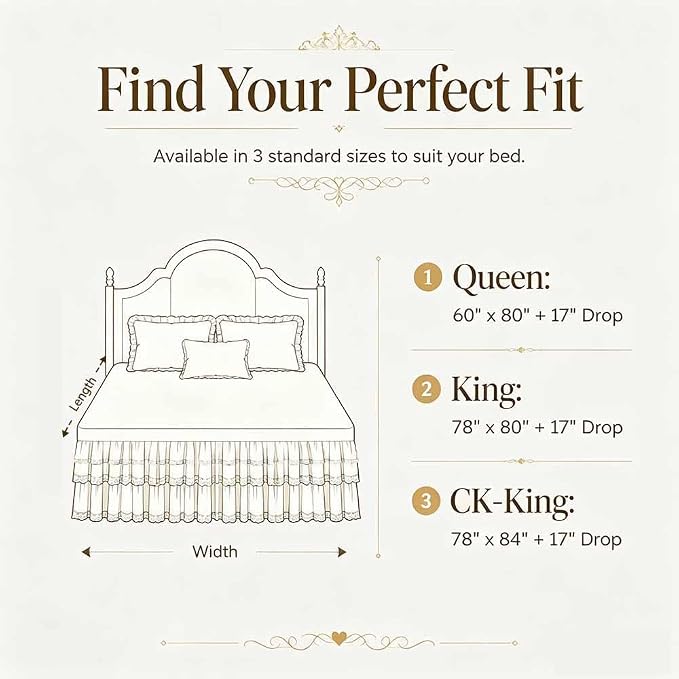 Lace Bed Sheet for Queen/King Bed - 17in. Drop, Easy Fit Ruffle Bedskirt Wrap Around Bed Skirt, Anti Wrinkle & Fade Resistant