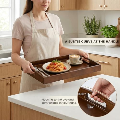 GOLD HONEY Bamboo Serving Tray with Handles, Wooden Serving Tray Set of 2