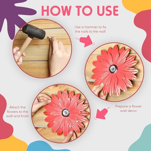 Zhehao 6 Pcs Metal Flower Wall Art Decor 5/8/10 Inch Sunflower Wall Decorations Hanging Outdoor Art Multicolored Handmade Metal Flowers Outdoor Decor(Classic Color)