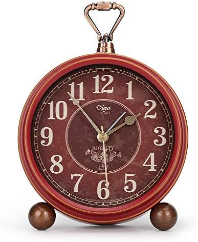 Number-one Classic Retro Alarm Clock, Red Vintage Non-Ticking Table Desk Small Alarm Clock, Battery Operated Silent Quartz Movement HD Glass for Bedroom Living Room Indoor Decoration