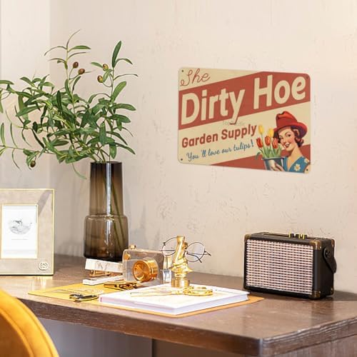 12x8 inches "The Dirty Hoe Garden Supply" Humorous Funny Inappropriate Signs, Flowers, Tulips, Colorful, Vintage Metal Garden Art Tin Sign（85）