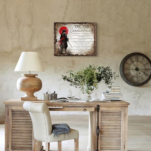 Wesluin 12"x18" Samurai Red Moon Canvas – Motivational Japanese Wall Art | Warrior gazes at blood moon, echoing “I Choose.” Unshaken resolve decor. Hook included, ready to hang.