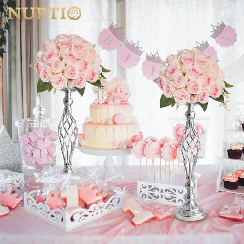 NUPTIO Silver Centerpiece Stand for Table, Twist Style , 20.5" Tall, 2 Pcs