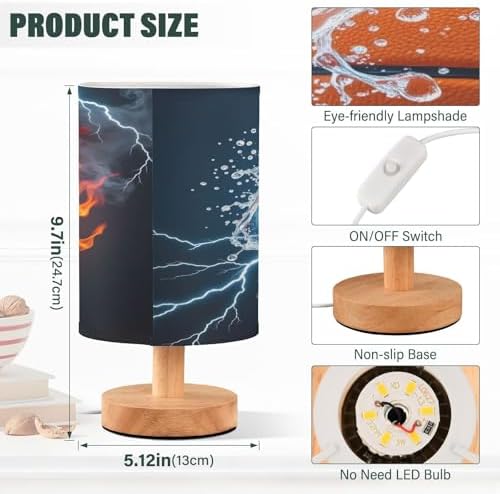 ALAZA Basketball Ball in Fire and Water Decor Bedside Table Lamp with USB Port for Bedroom Nightstand Office Desk LED Bulb Included