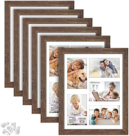 Langdon House 11x14 Collage Picture Frames w/Mat for 5-4x6 Photos (Rustic Brown, 6 Pack) Traditional Wood-Like Photo Frames for any Décor Style, Richland Collection