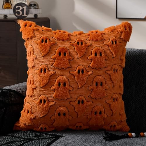 DFXSZ Halloween Pillow Covers 20x20 inch 2Pcs Orange Black Ghost Halloween Decor