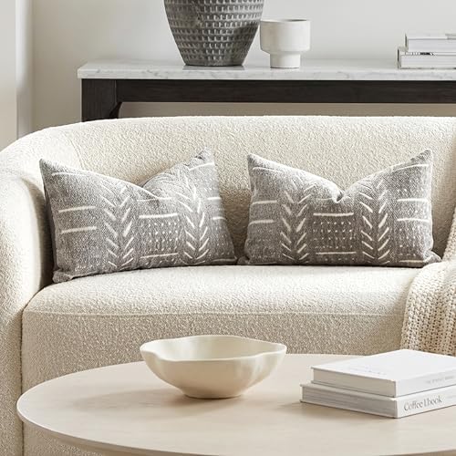 BlissBlush Decorative Lumbar Pillow Covers 12x20 Set of 2, Light Gray Soft Woven Chenille Accent Pillow Covers for Couch Sofa Bed, Textured Farmhouse Cushion Covers