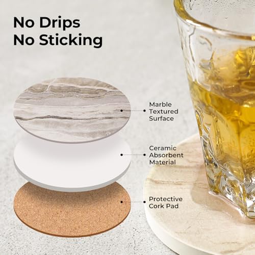 LIFVER Coasters Set of 6, Absorbent Drink Coasters, Marble Style Ceramic Stone Coaster for Drink Tabletop Protection, Modern Coaster Ideal for Home Decor Coffee Table House Warming Gifts