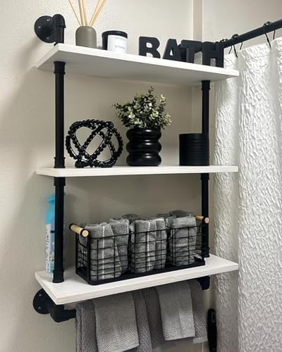 ROGMARS Industrial Pipe Shelving Bathroom Shelves with Towel Bar