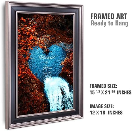 Water Fall or Anniversary Framed Wall Art with Couple's Names in Water Heart,Perfect Love Gift for Newlyweds.With Different Frame Styles Framed Size:21 5/8 x 15 1/2 inches
