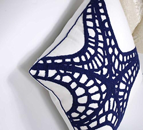 Embroidered Nautical Decor Pillow Cover,Square 18 Inches Decorative Canvas Pillow Cover for Nautical Style Deco by (Navy-Starfish-New)