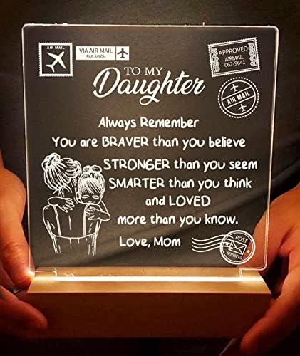 WSYEAR Daughter Gift from Mom, Birthday Gifts for Daughter, Gifts for Daughter from Mom, Acrylic Night Lights with Wood Base and USB Charging Cable, for Mothers Day Graduation Wedding