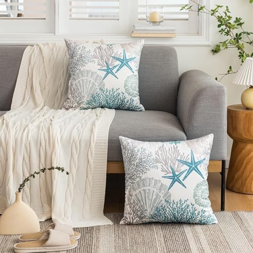 Tritard Coastal Pillow Covers Set of 2, 18x18, Blue