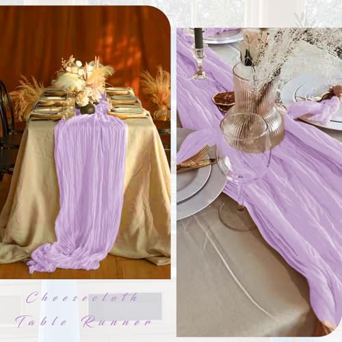 12 Pieces Lilac Cheesecloth Table Runner 10FT Pink Runner for Tables Gauze Fabric Boho 35 x 120 Inches Long Table Runner Decoration Rustic Sheer Runner for Wedding Baby Birthday Party Lilac