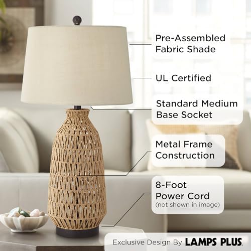 San Carlos 29" Bronze Brown Tall Table Lamp Modern Coastal Rattan Wicker
