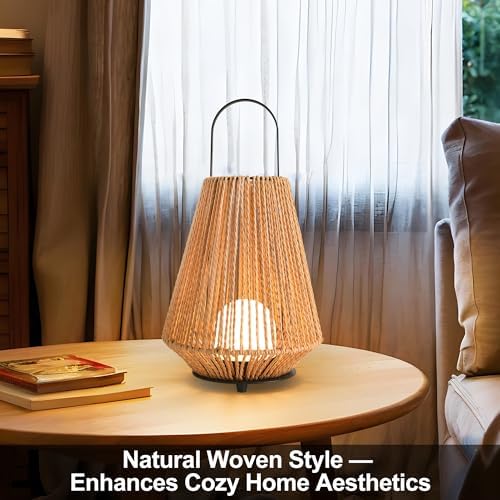 Cordless Lamp Rechargeable Table Lamp with Woven Shade, Wireless Portable Battery Operated Lamp, Small Decorative Ambient Table Lamp for Bedside, Indoor &Outdoor Table Light