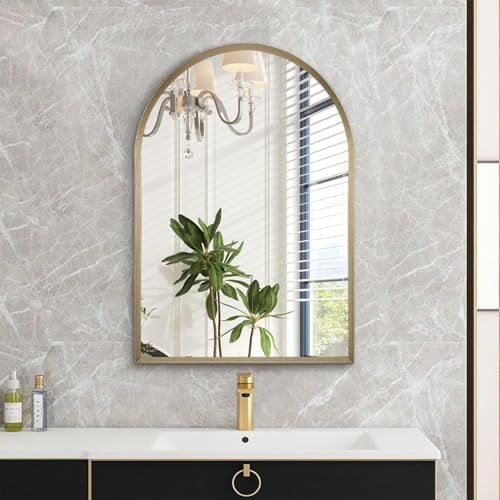 Bathroom Arched Wall Mirror Brushed Metal Vanity Wall Mounted Mirror for LivingRoom Bedroom Entryway Room Vanity Home Decor 26"x18"