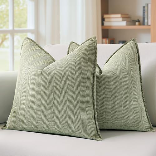 MIULEE Pack of 2 Sage Green Decorative Chenille Pillow Covers 16x16 Inch