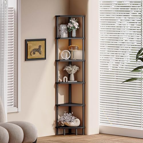 6 Tier Corner Shelf, Narrow Display Shelf Stand, Corner Bookshelf