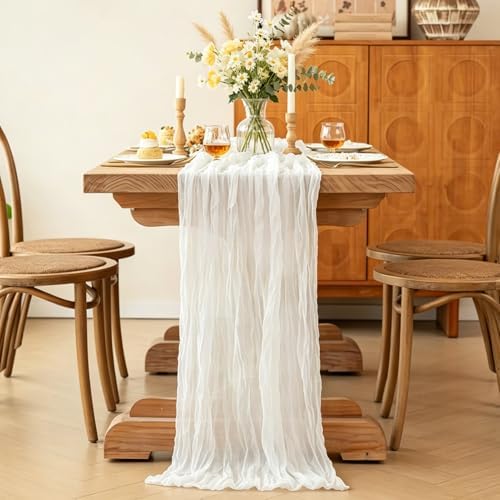 White Table Runner, 10FT Ivory White Cheesecloth Boho Gauze Table Runner for Wedding Bridal Shower Baby Shower Birthday Tea Party Decorations