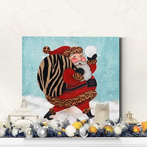Renditions Gallery Xmas Canvas Wall Art Prints for Home Decor Santa Bay of Toys in Snow Abstract Artowrk for Bedroom Dining Office Kitchen Decorations - 16"X16" LT05