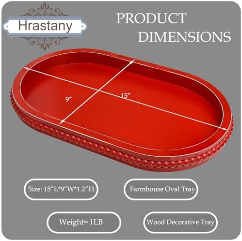 Hrastany Red Oval Wood Decorative Ottoman Tray for Coffee Table